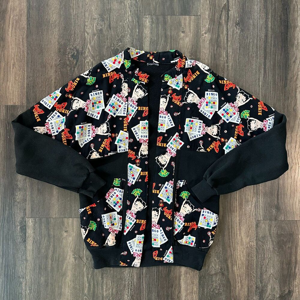 Vintage Betty Boop Bingo Sweater Hand Made Open Front Cardigan Womens Size S/M